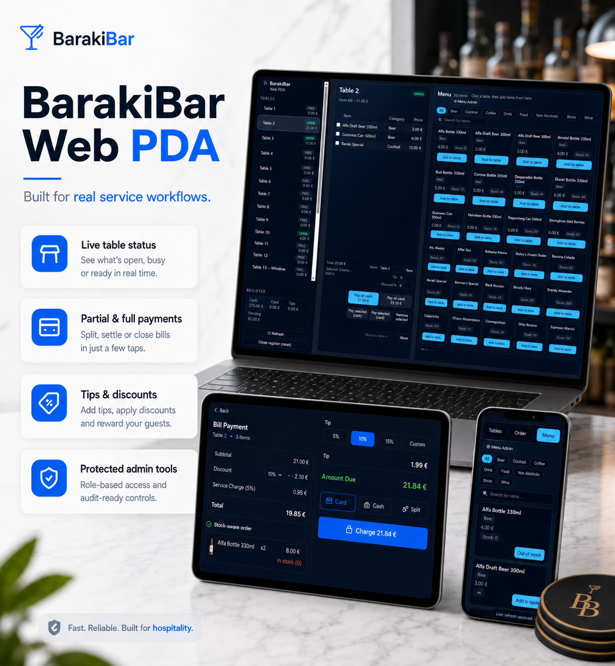 BarakiBar Web PDA ASP.NET Core POS dashboard preview